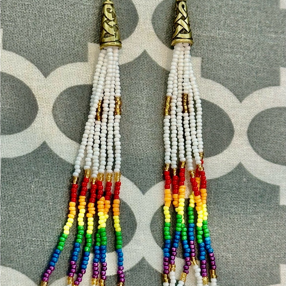 Handmade Rainbow Beaded Dangle Earrings